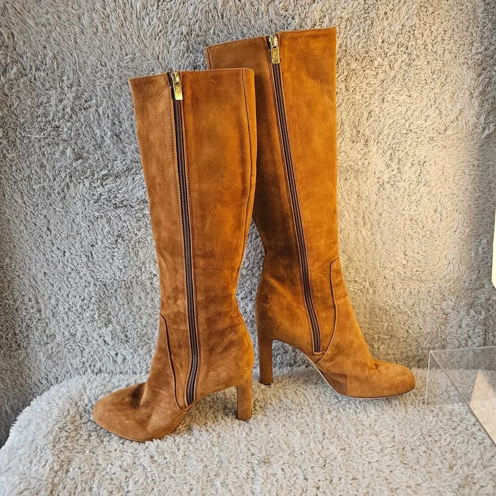AGL Women's Milly Leather Suede Knee High Heeled Boots Side‎ Zip 39.5 9.5 Brown